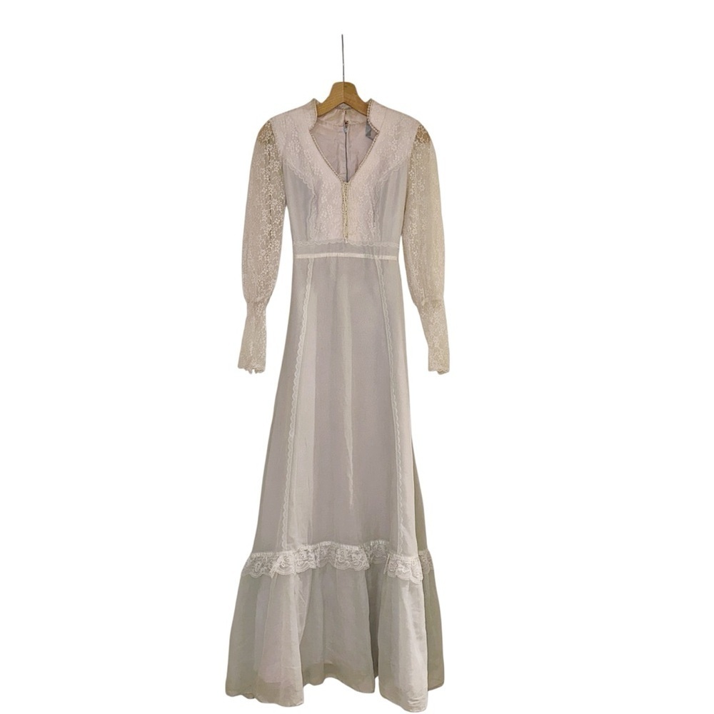Vintage Gunne Sax Era Lace Long Sleeve Boho Bohemian Maxi Dress Cottagecore